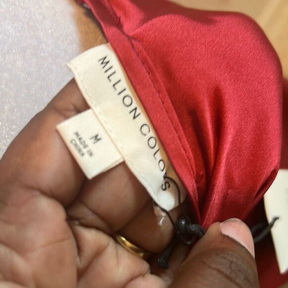 Million Colors Size M Open Back Cowl Neck Slip Dress Red Satin Formal Evening - Picture 9 of 10